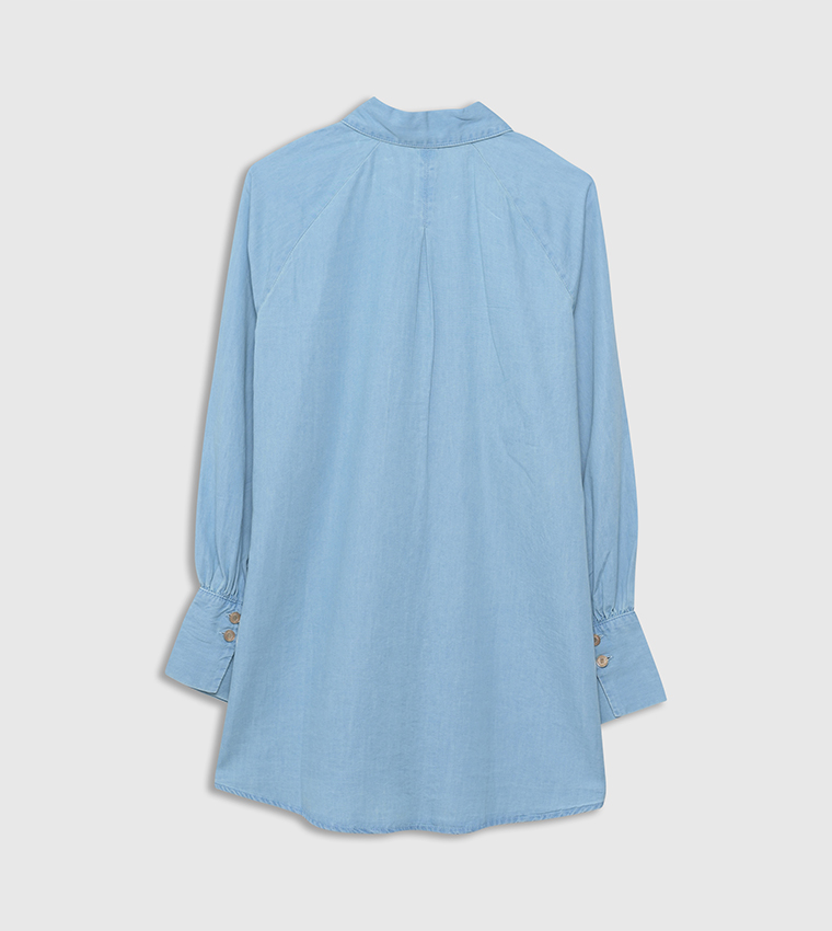 Washed Long Sleeves Denim Tunic Shirt