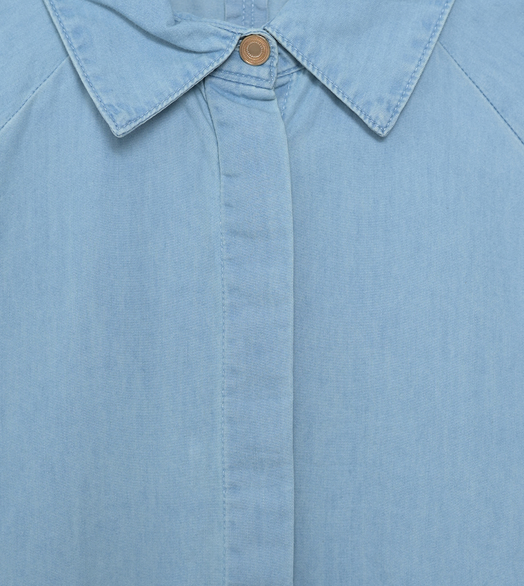 Washed Long Sleeves Denim Tunic Shirt