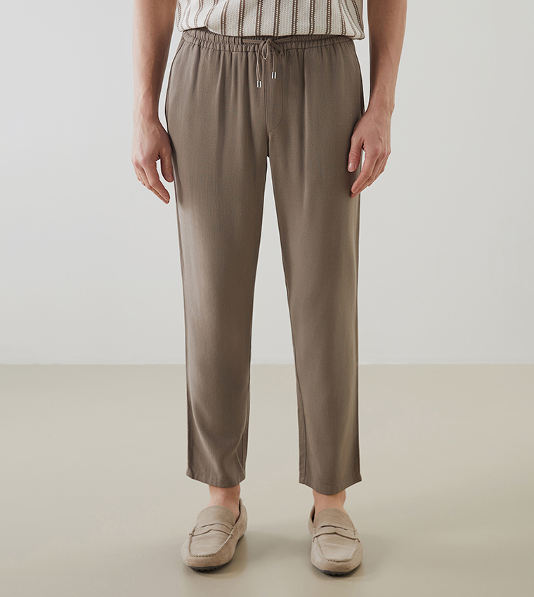 Standard Fit Linen Blend Trousers