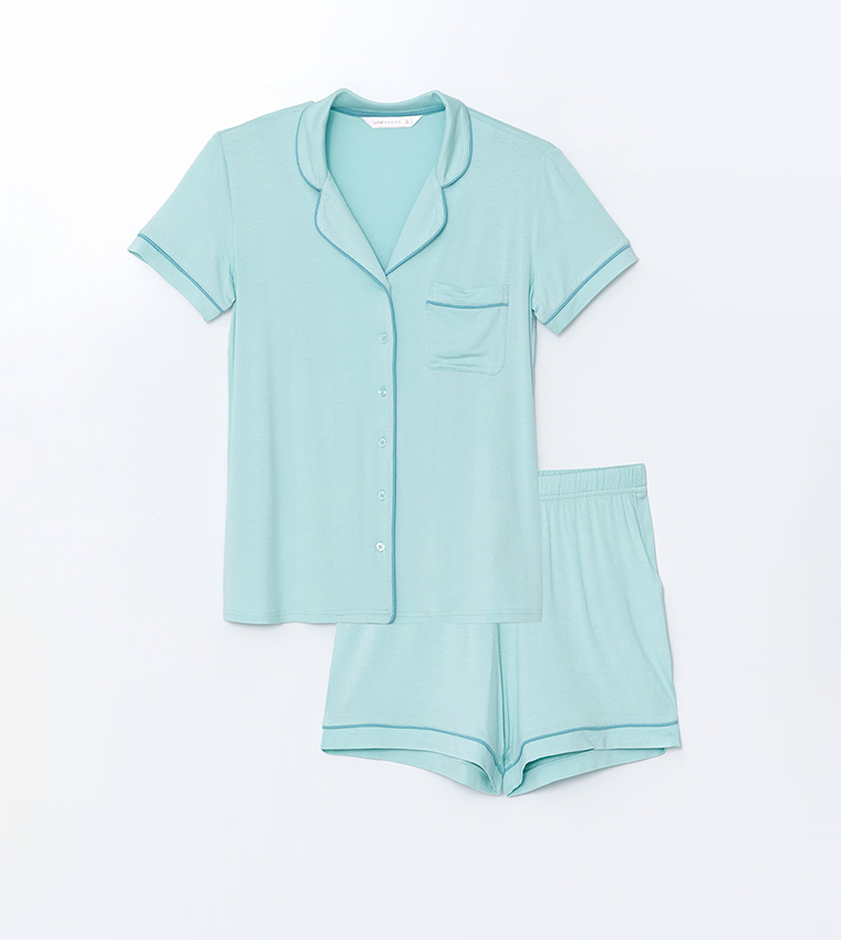 Contrast Tipping Short Sleeves Shorty Pyjama Set