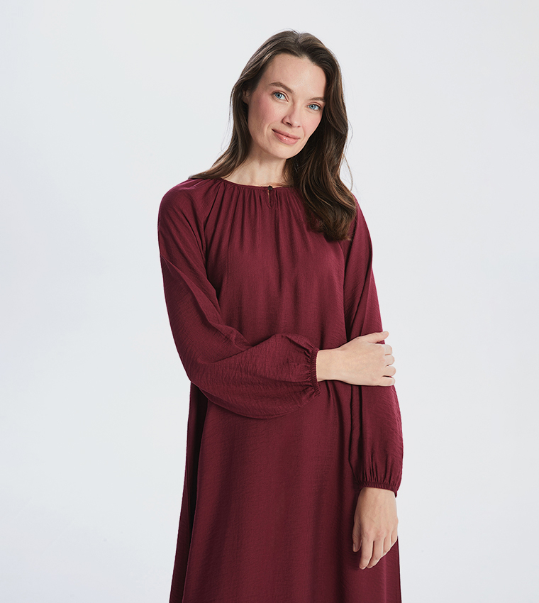 Solid Long Sleeves Maxi Dress