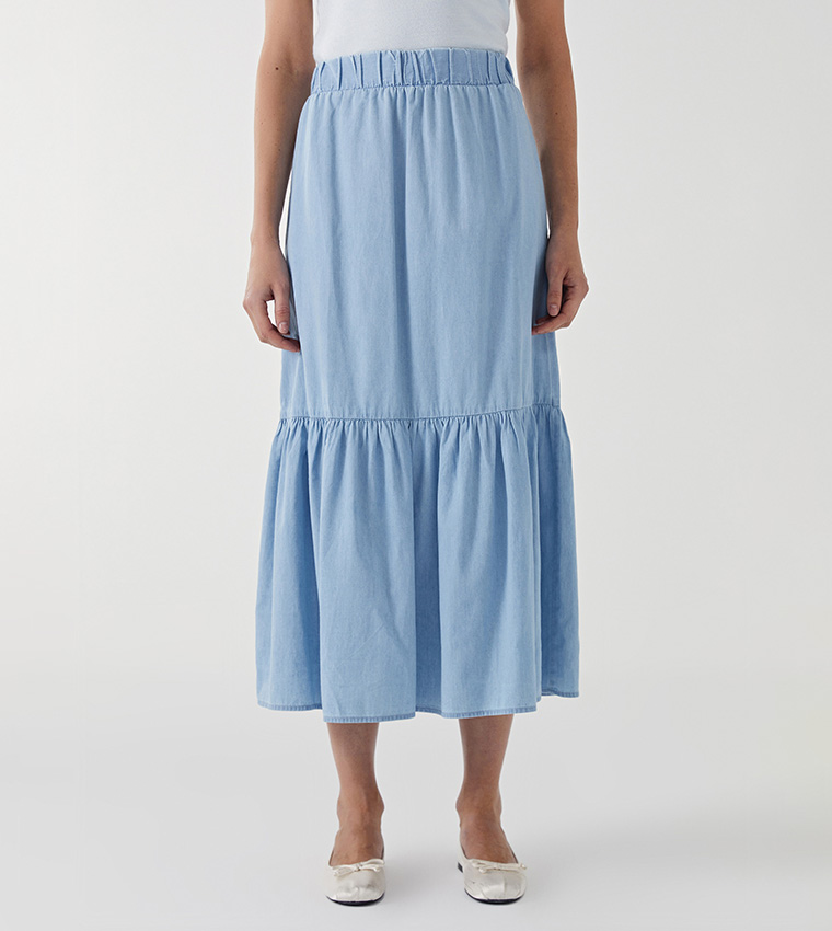 Elastic Waist Denim Midaxi Skirt