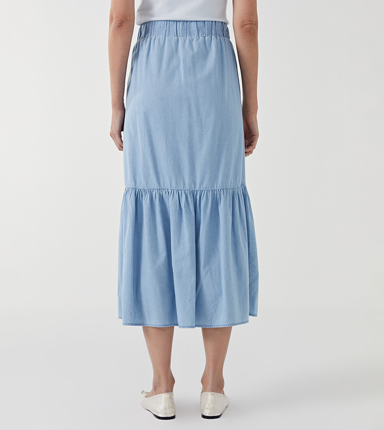 Elastic Waist Denim Midaxi Skirt