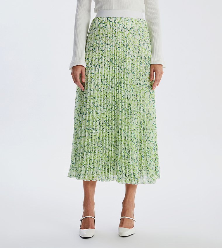 Patterned Elastic Waist Midi Skirt