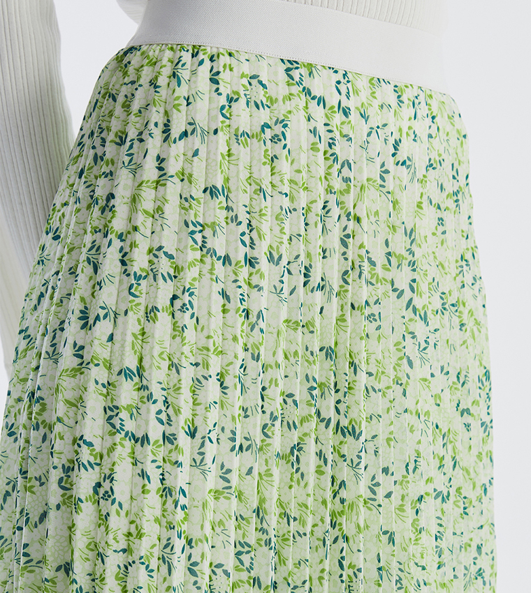 Patterned Elastic Waist Midi Skirt