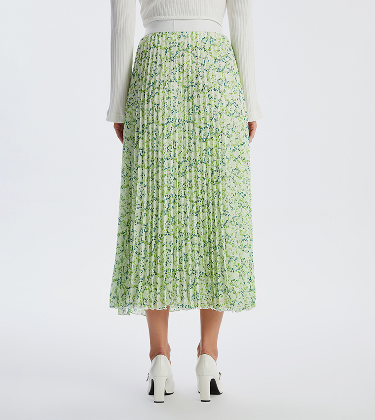 Patterned Elastic Waist Midi Skirt