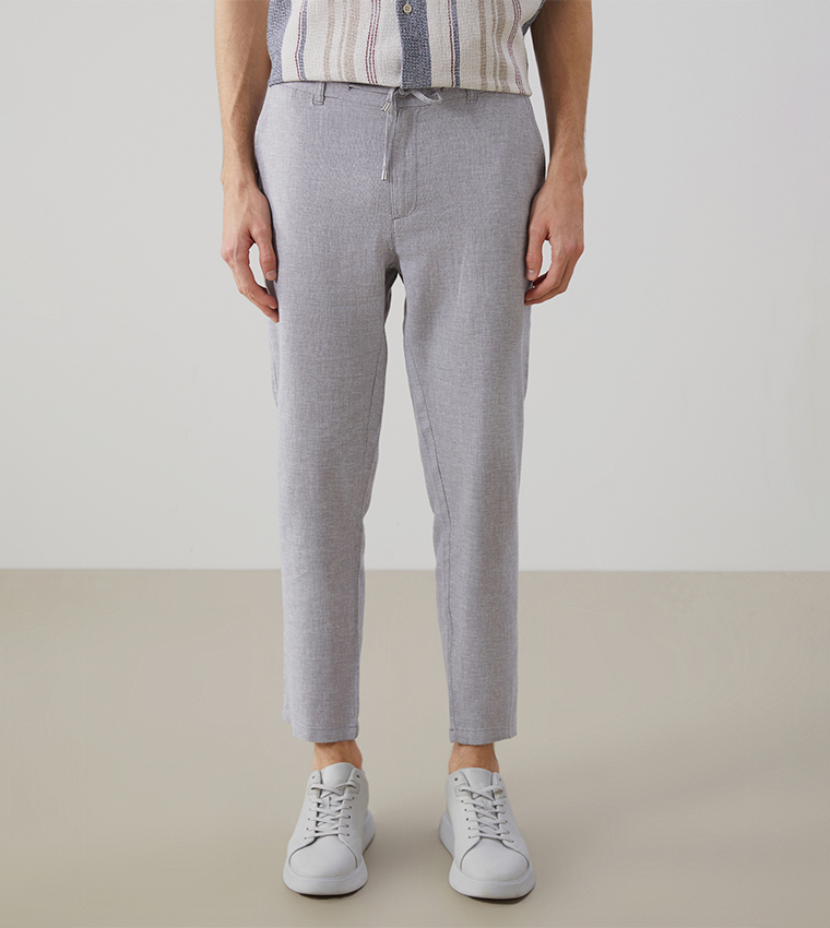 Solid Slim Fit Linen Trousers