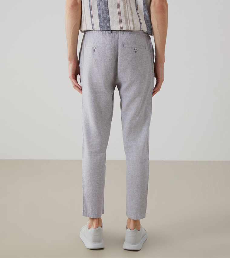 Solid Slim Fit Linen Trousers