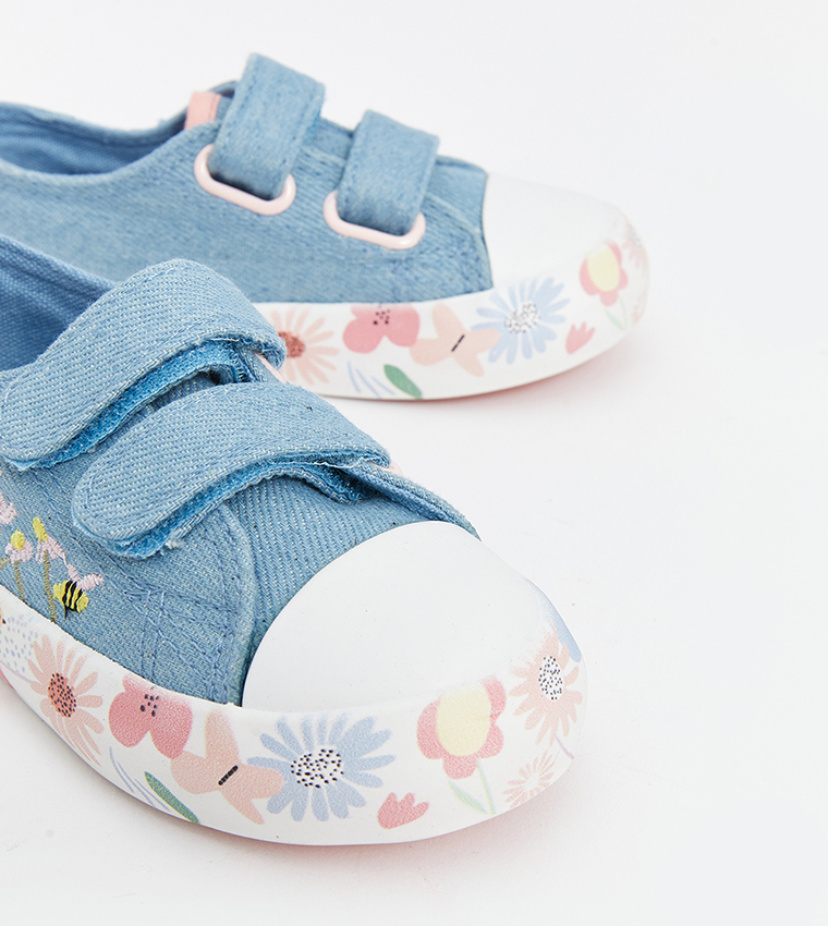 Embroidered Velcro Closure Sneakers
