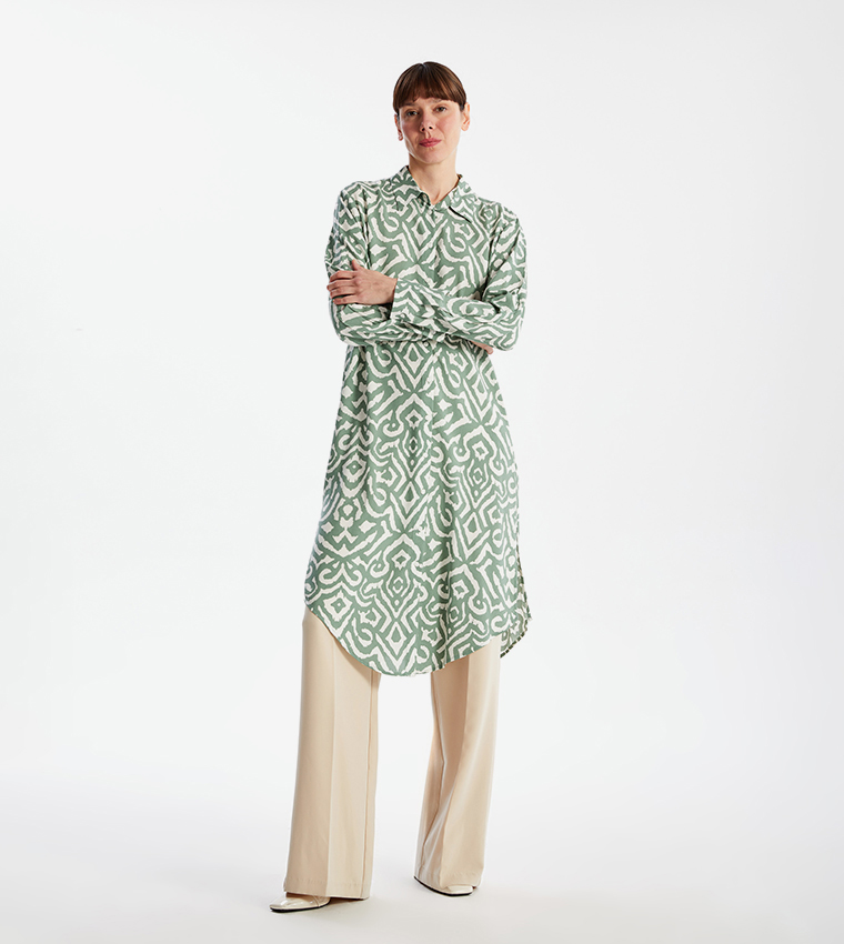 Patterned Long Sleeves Tunic Shirt