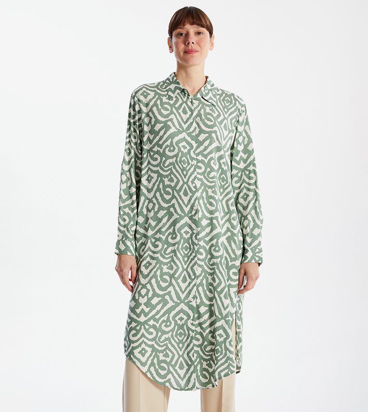 Patterned Long Sleeves Tunic Shirt