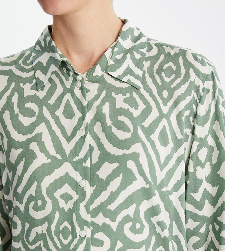 Patterned Long Sleeves Tunic Shirt