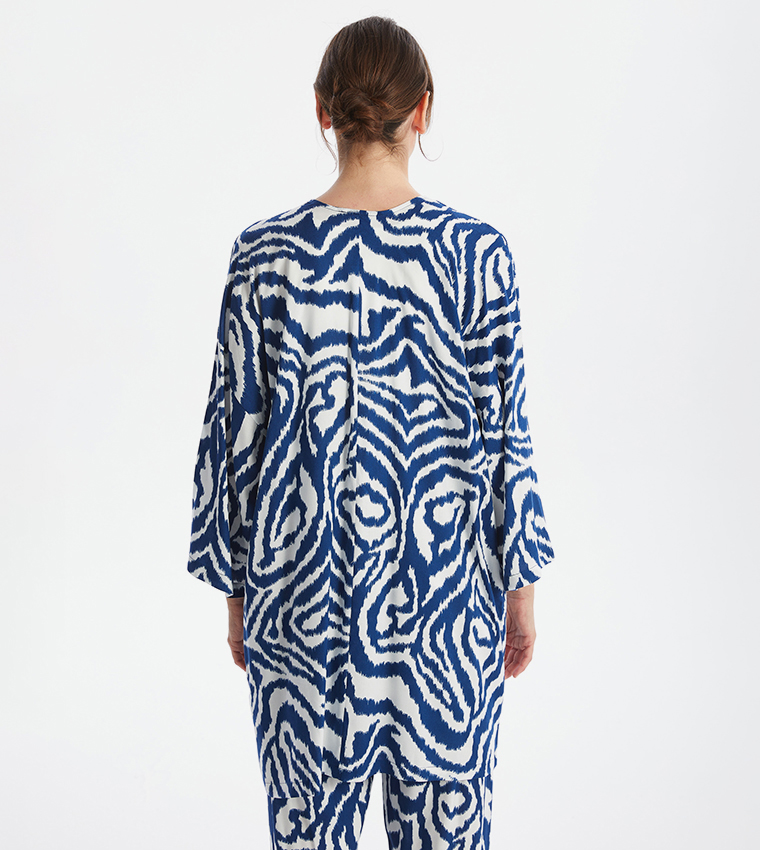 Patterned Shawl Collar Oversized Kimono