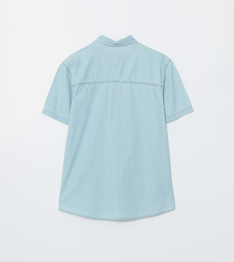Washed Regular Fit Short Sleeves Denim Shirt