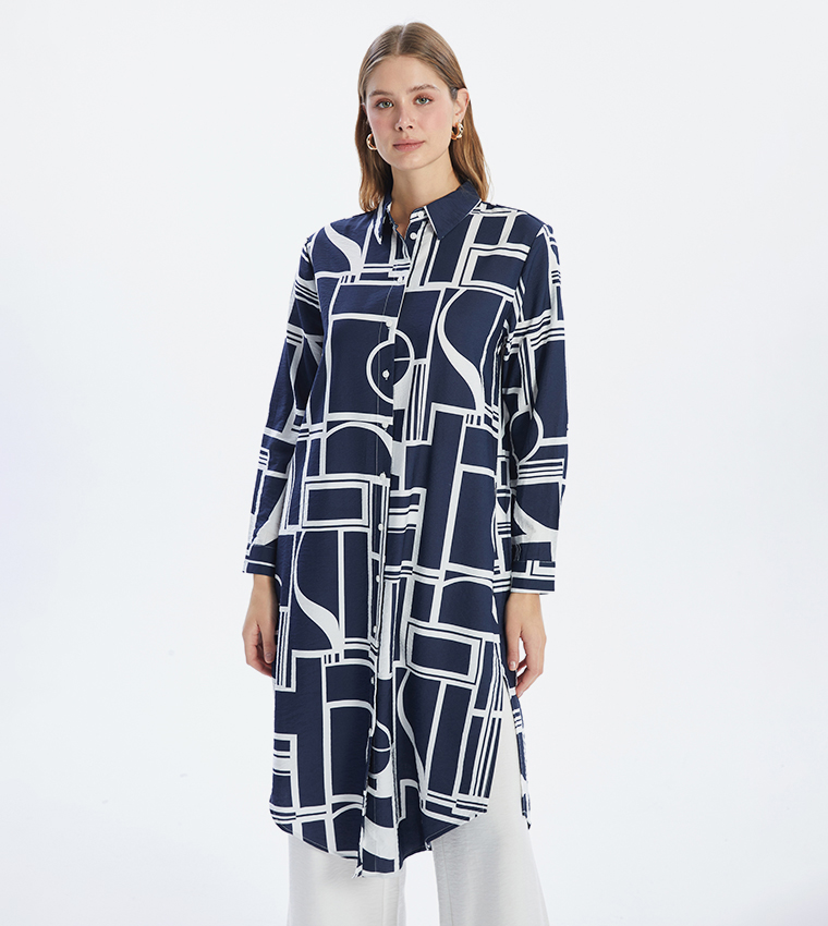 Patterned Long Sleeves Tunic Shirt