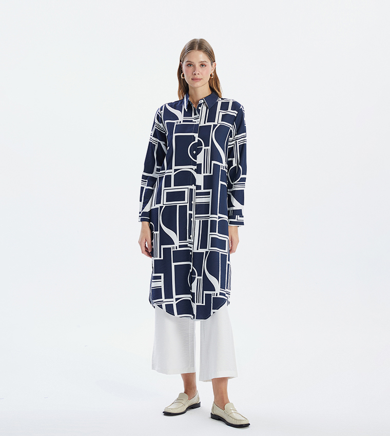 Patterned Long Sleeves Tunic Shirt