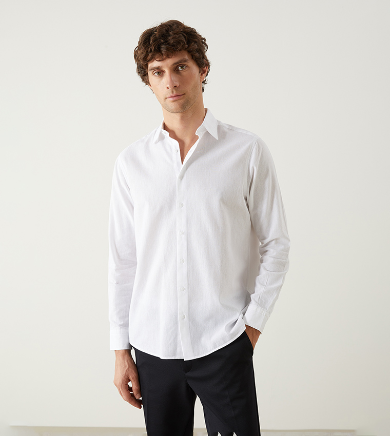 Solid Button-Down Collar Linen Shirt