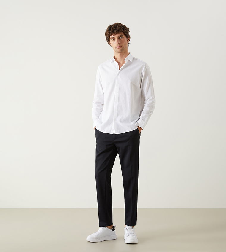 Solid Button-Down Collar Linen Shirt