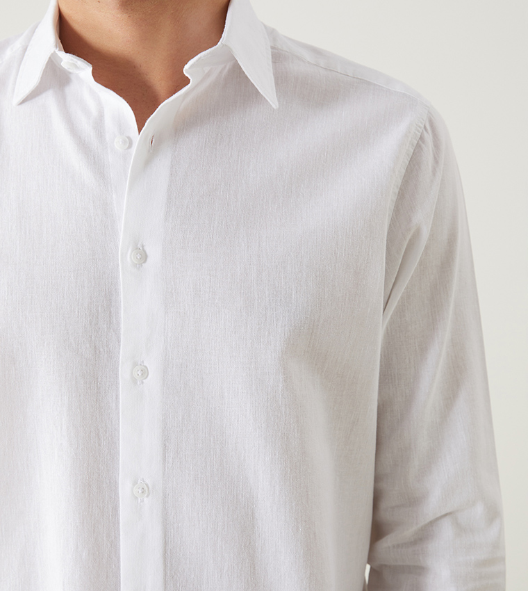 Solid Button-Down Collar Linen Shirt