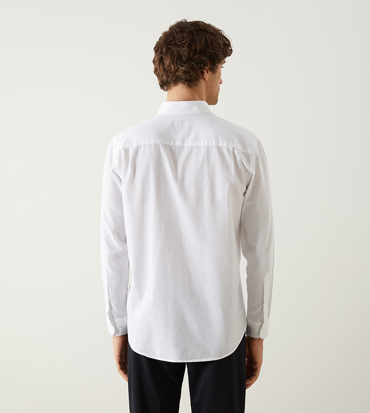 Solid Button-Down Collar Linen Shirt