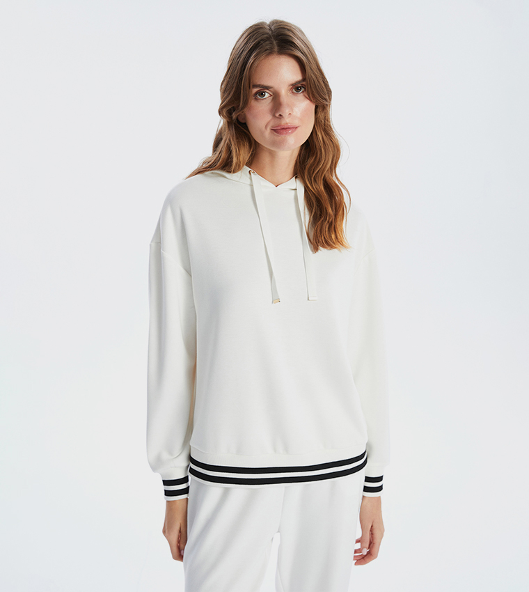 Contrast Trim Long Sleeves Hoodie