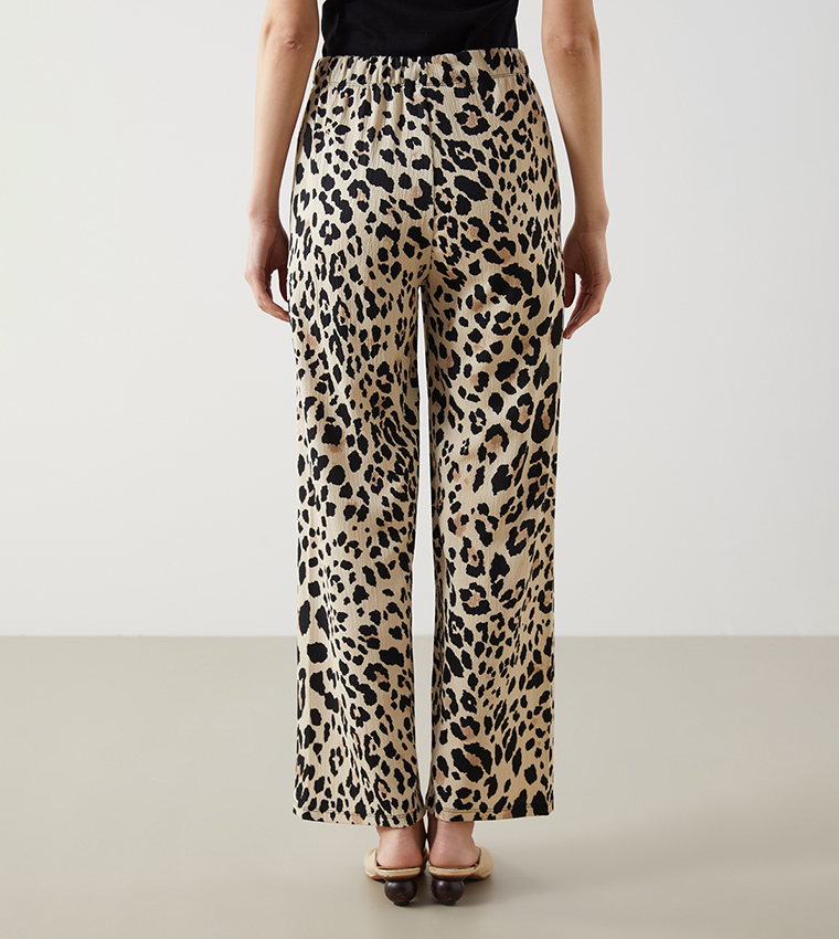 Patterned Elastic Waist Wide Leg Trousers