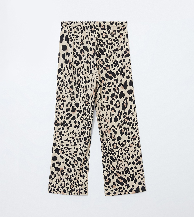 Patterned Elastic Waist Wide Leg Trousers