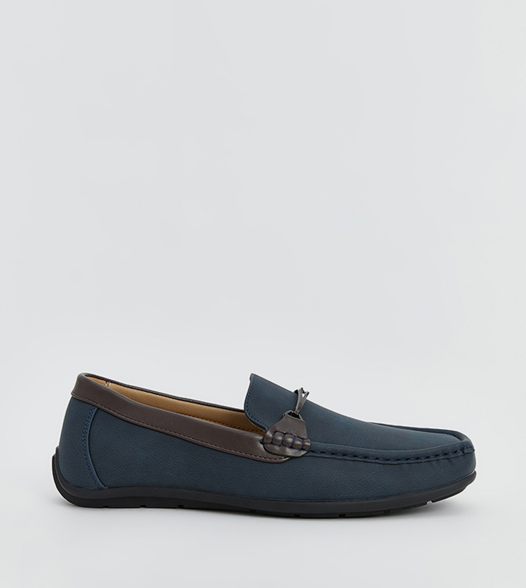 Faux Suede Metal Accent Loafers