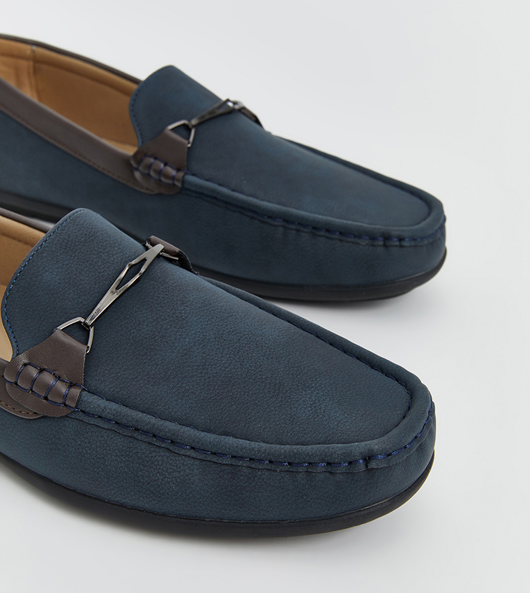 Faux Suede Metal Accent Loafers