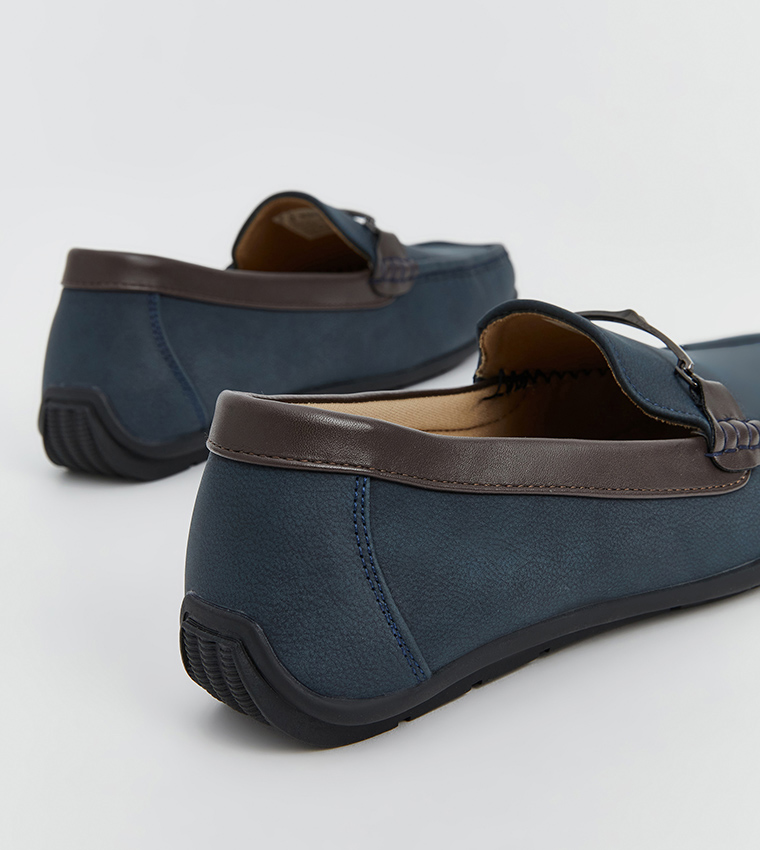 Faux Suede Metal Accent Loafers
