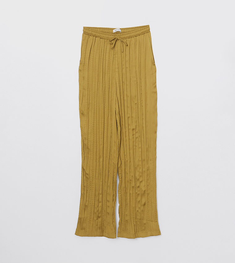 Textured Elastic Waist Pants
