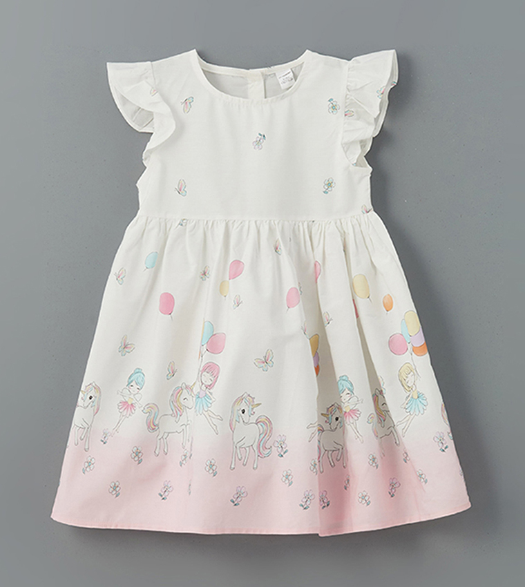 Printed Crew Neck Poplin Dress