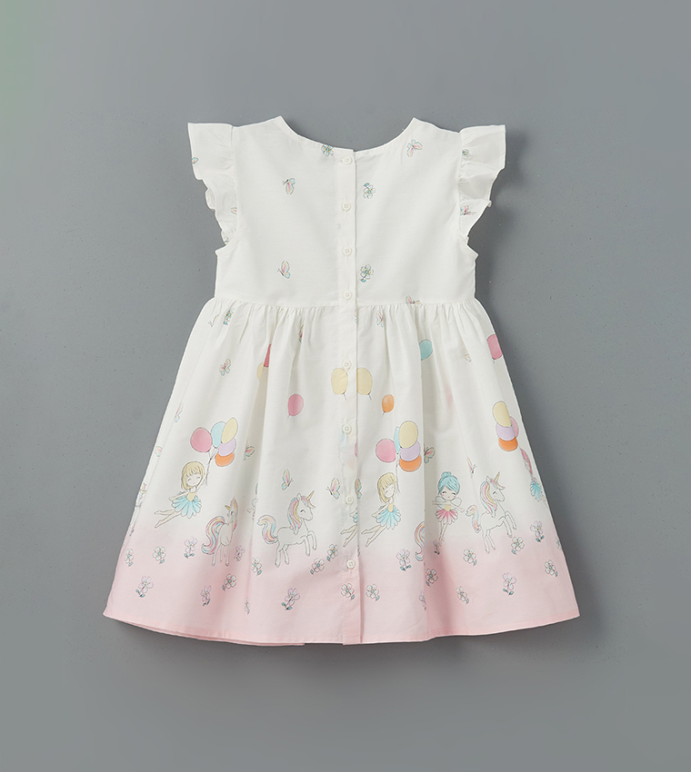 Printed Crew Neck Poplin Dress