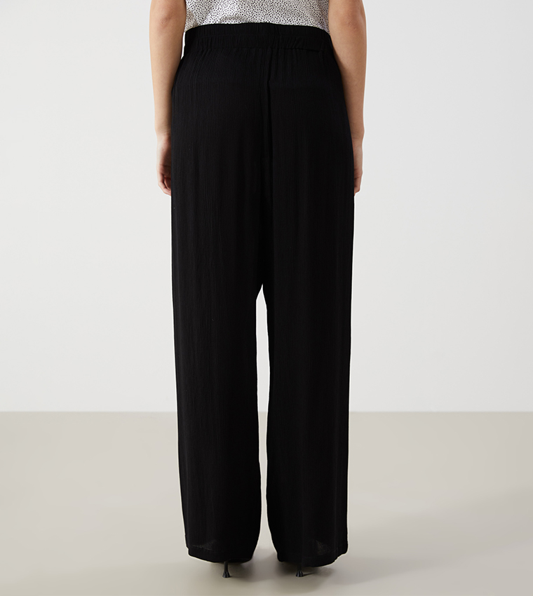 Textured Elastic Waist Wide Leg Pants