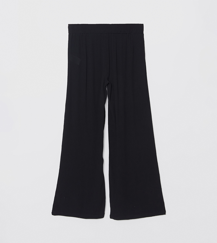 Textured Elastic Waist Wide Leg Pants