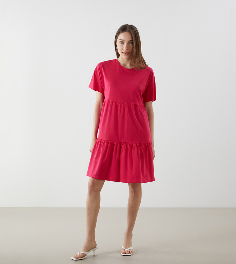 Solid Short Sleeves Mini Dress