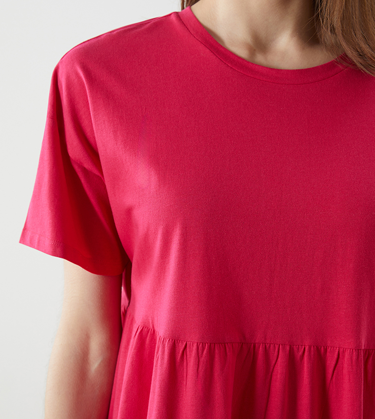 Solid Short Sleeves Mini Dress
