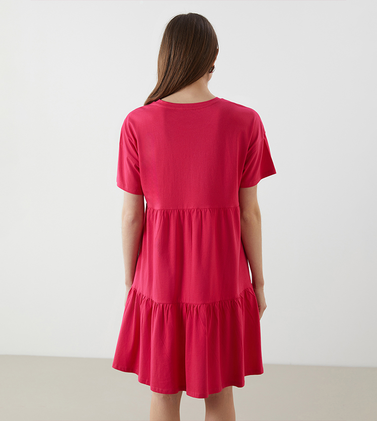 Solid Short Sleeves Mini Dress