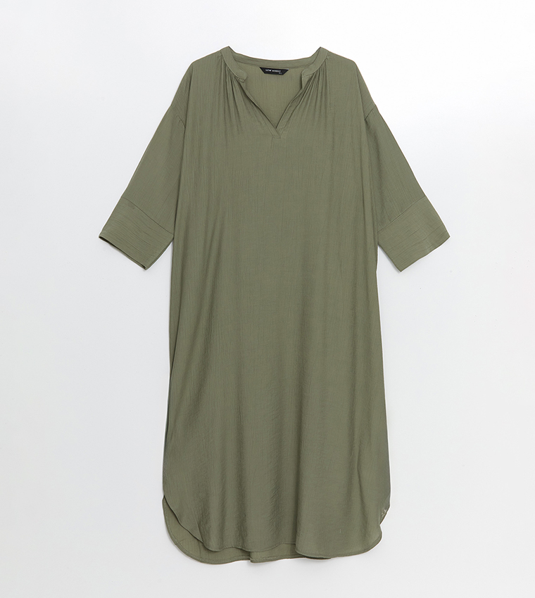 Textured Crew Neck Midi Dress