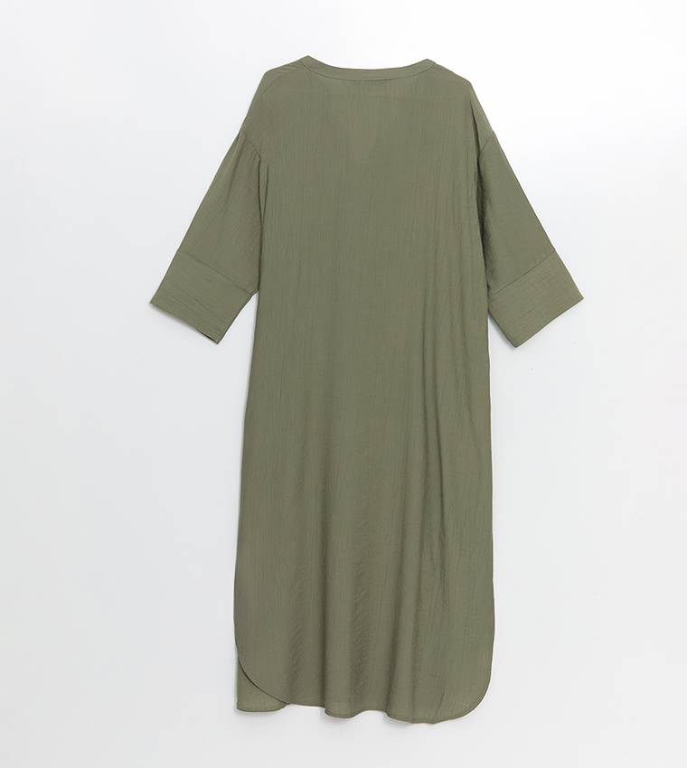 Textured Crew Neck Midi Dress