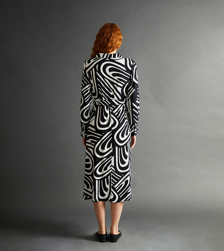 Patterned Long Sleeves Shirt Dress