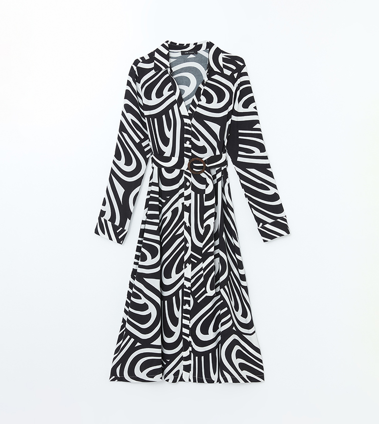 Patterned Long Sleeves Shirt Dress