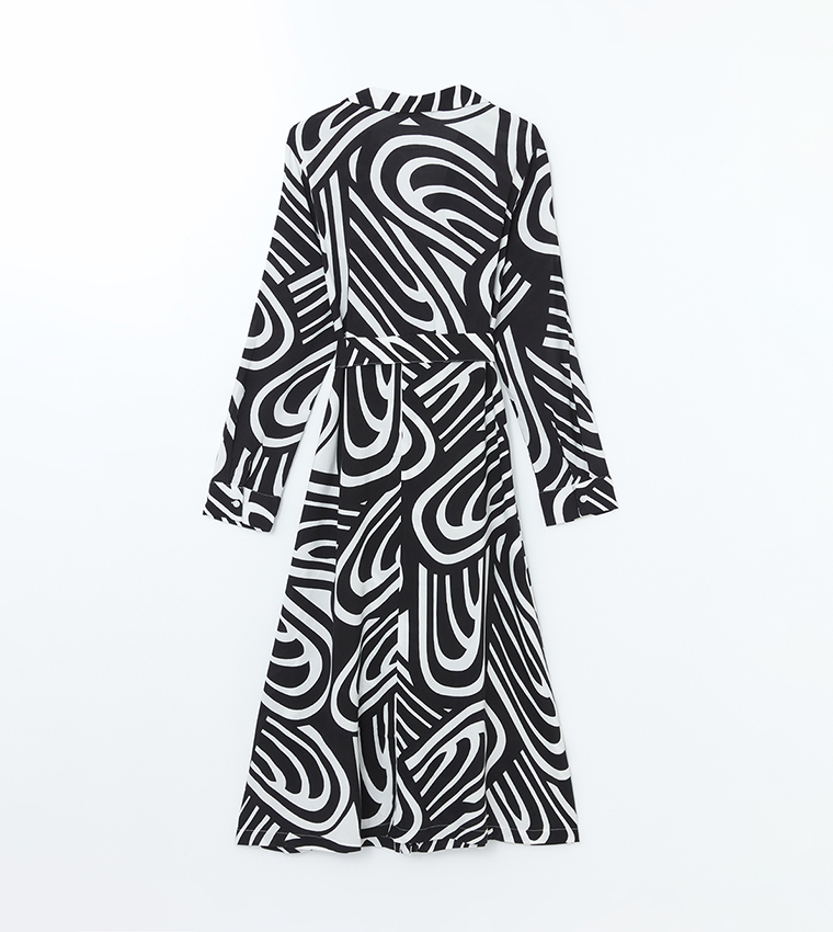 Patterned Long Sleeves Shirt Dress