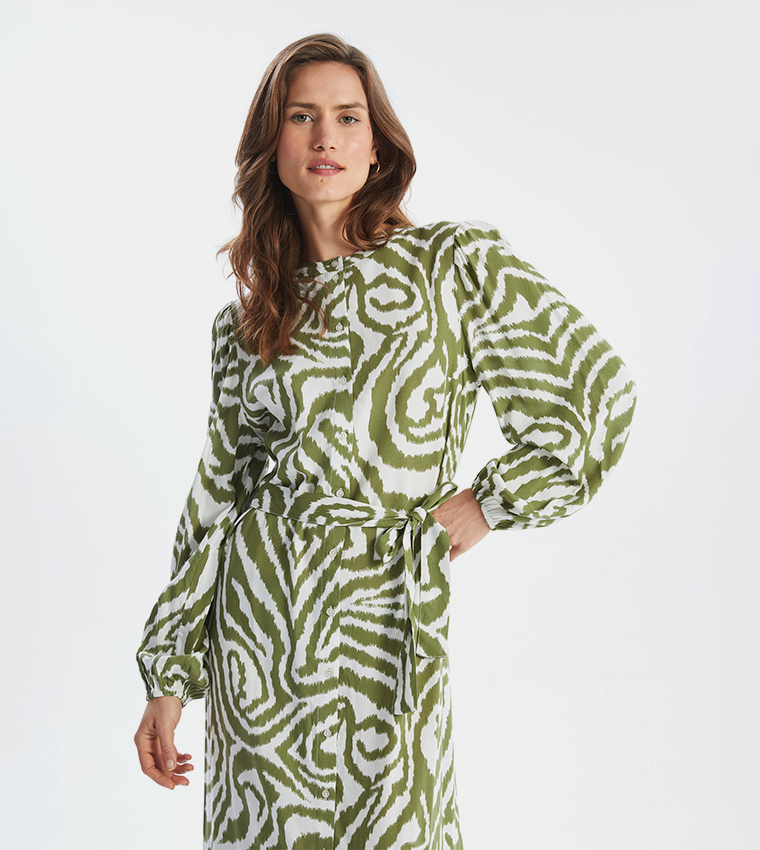 Patterned Long Sleeves Maxi Dress