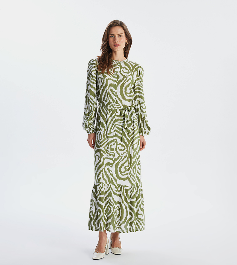 Patterned Long Sleeves Maxi Dress