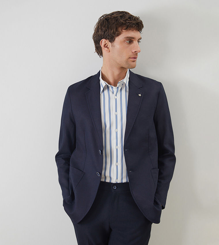 Slim Fit Linen-Look Blazer