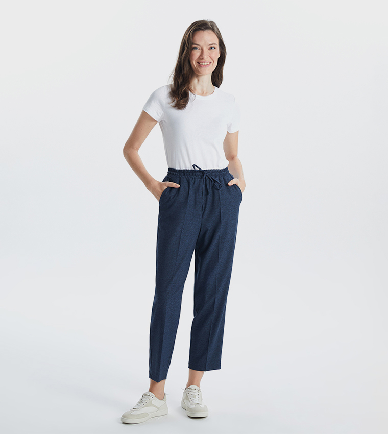 Drawstring Waist Carrot Fit Pants