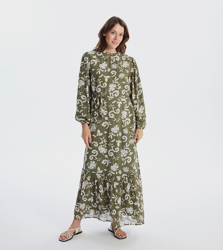 Patterned Long Sleeves Maxi Dress