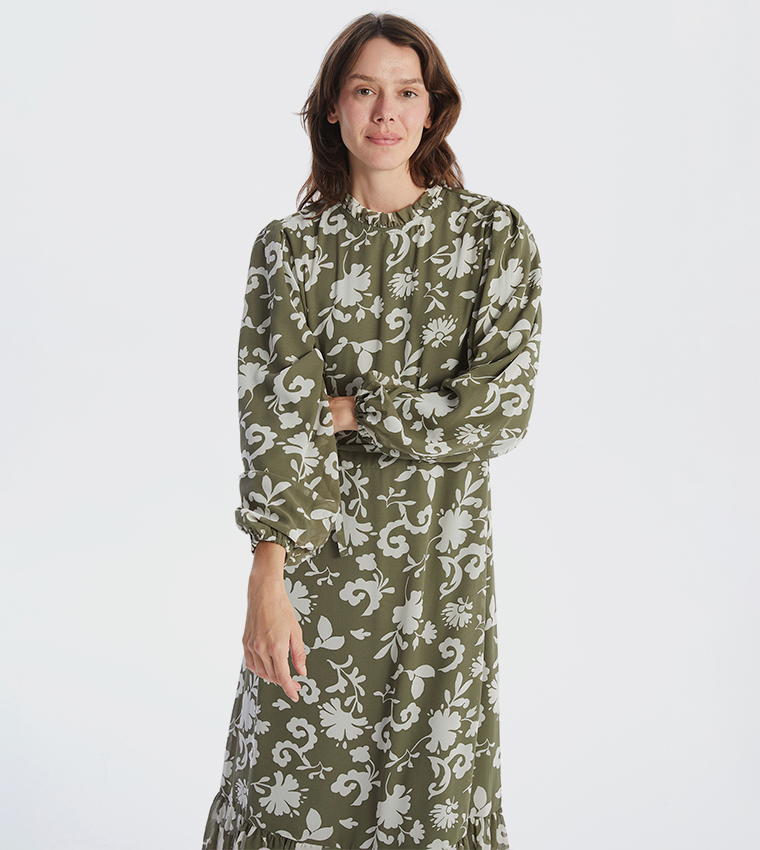 Patterned Long Sleeves Maxi Dress