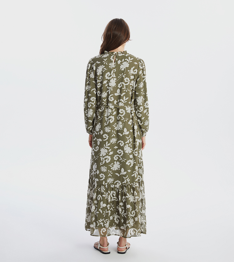 Patterned Long Sleeves Maxi Dress